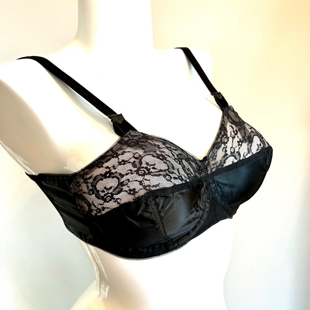 Vintage 70's-80's Edith Lances Minimizing Hand Sewn Bra Style 453 Black